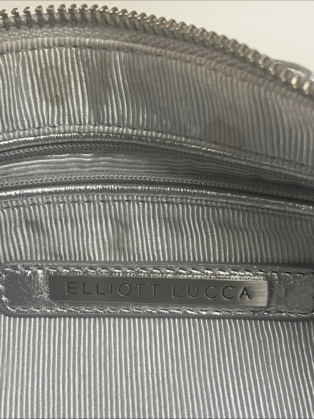 Elliott Lucca Silver Woven Metallic Clutch wTassel Removable Strap